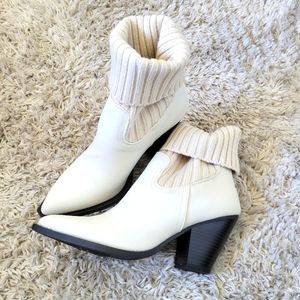 NEW White Heeled Sweater Cuff Bootie